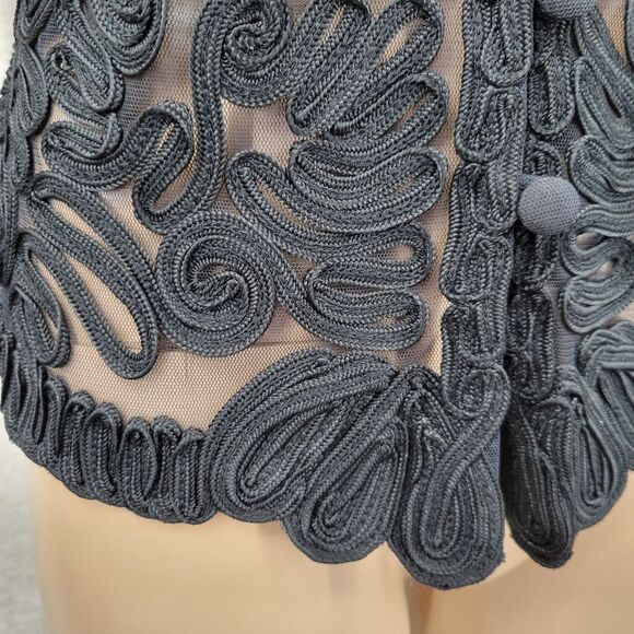 Vintage Sheer Black Soutache Embroidery Button Up Blouse Mobwife Mesh  Illusion - Picture 3 of 13